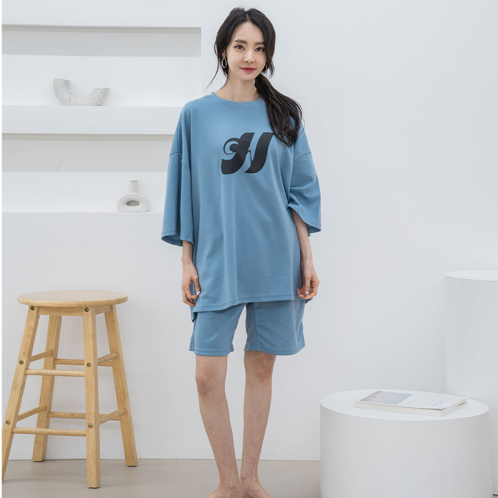 [3% 적립] (W) 에이원 빅사이즈 순면 홈웨어 반팔 반바지 세트 스카이블루([3% 적립] (W) Aone Cotton Plus Size Short Sleeve Pajama Set Sky Blue) - 2