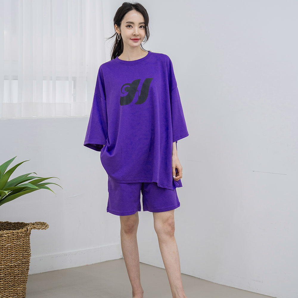 [3% 적립] (W) 에이원 빅사이즈 순면 홈웨어 반팔 반바지 세트 퍼플([3% 적립] (W) Aone Cotton Plus Size Short Sleeve Pajama Set Purple) - 3