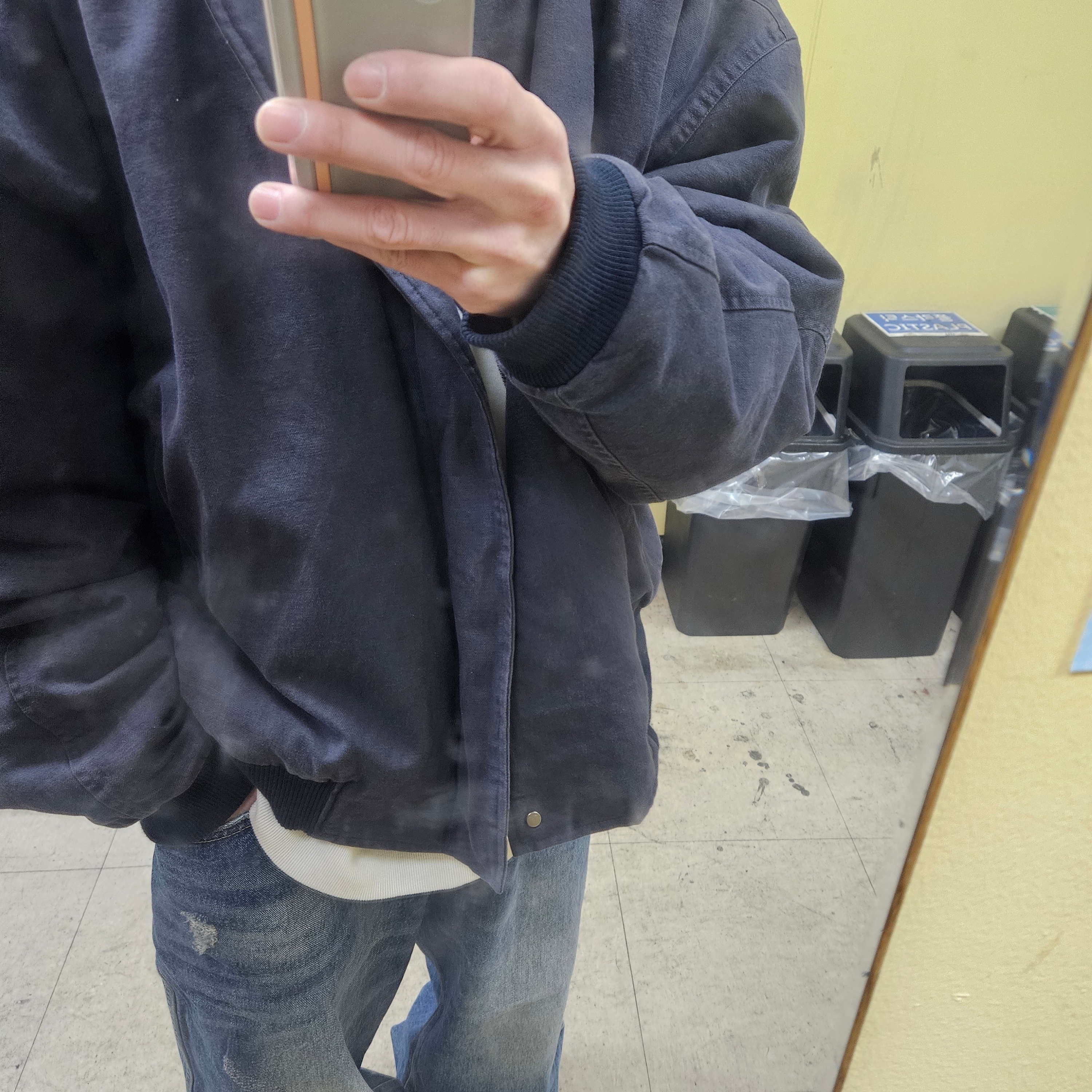 Nonnod Double Pocket Japanese Denim Mid Blue, Nonnod Sulfur Dye Serge Bomber Jacket Vintage Navy Black 착용 스타일 - 2