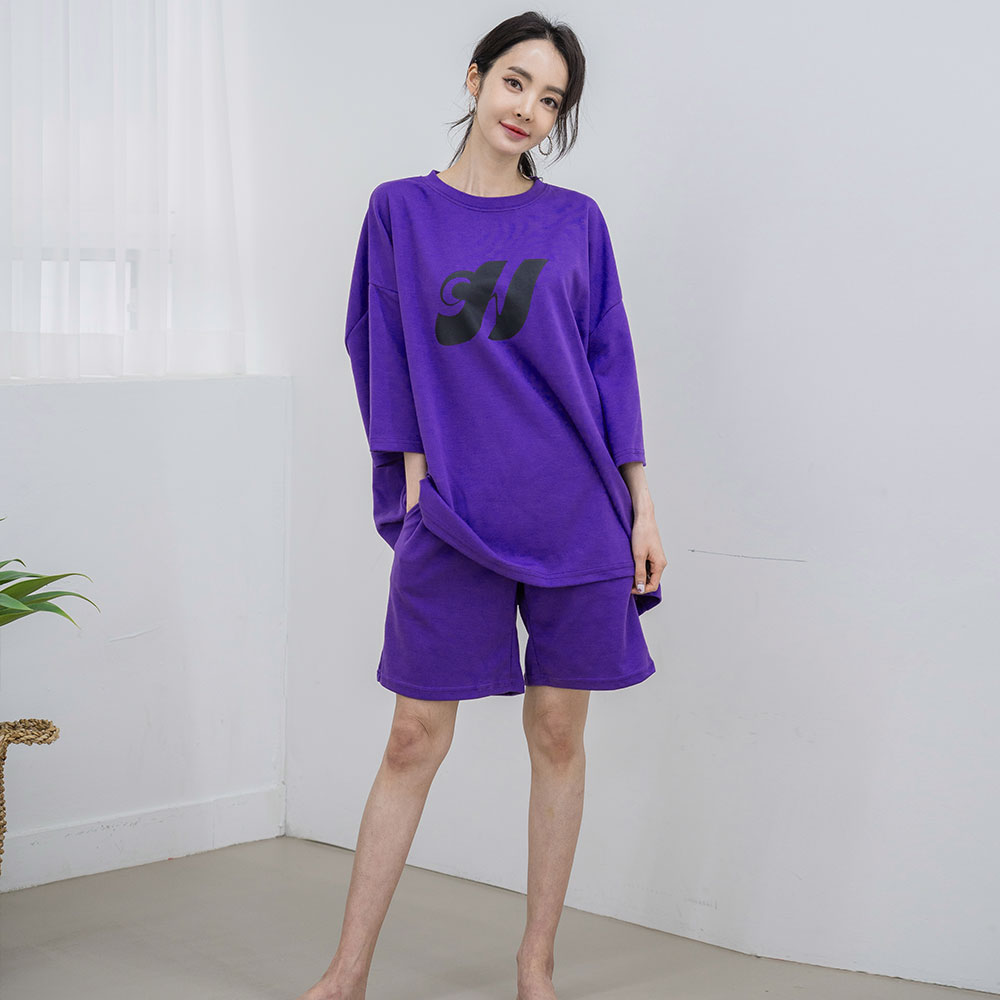 [3% 적립] (W) 에이원 빅사이즈 순면 홈웨어 반팔 반바지 세트 퍼플([3% 적립] (W) Aone Cotton Plus Size Short Sleeve Pajama Set Purple) - 2