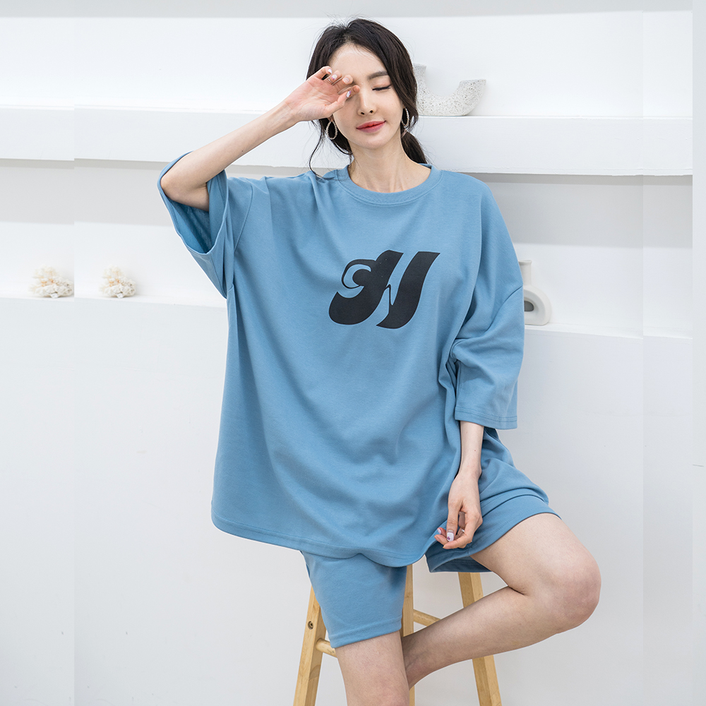 [3% 적립] (W) 에이원 빅사이즈 순면 홈웨어 반팔 반바지 세트 스카이블루([3% 적립] (W) Aone Cotton Plus Size Short Sleeve Pajama Set Sky Blue) - 3