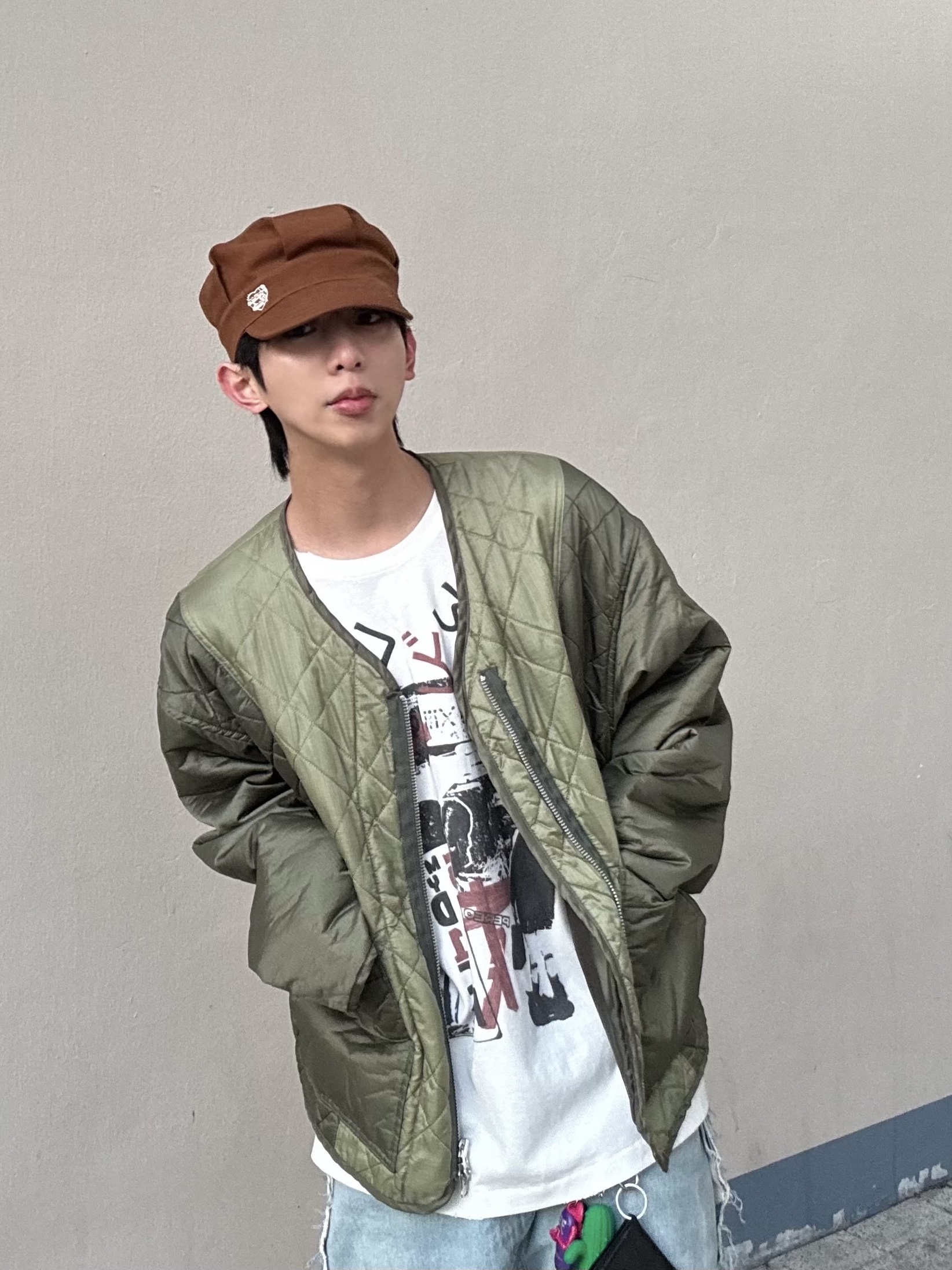 Human Made Duck Work Cap Brown, Stussy 8 Ball Studded Belt Raw Cowhide Hair 착용 스타일 - 3