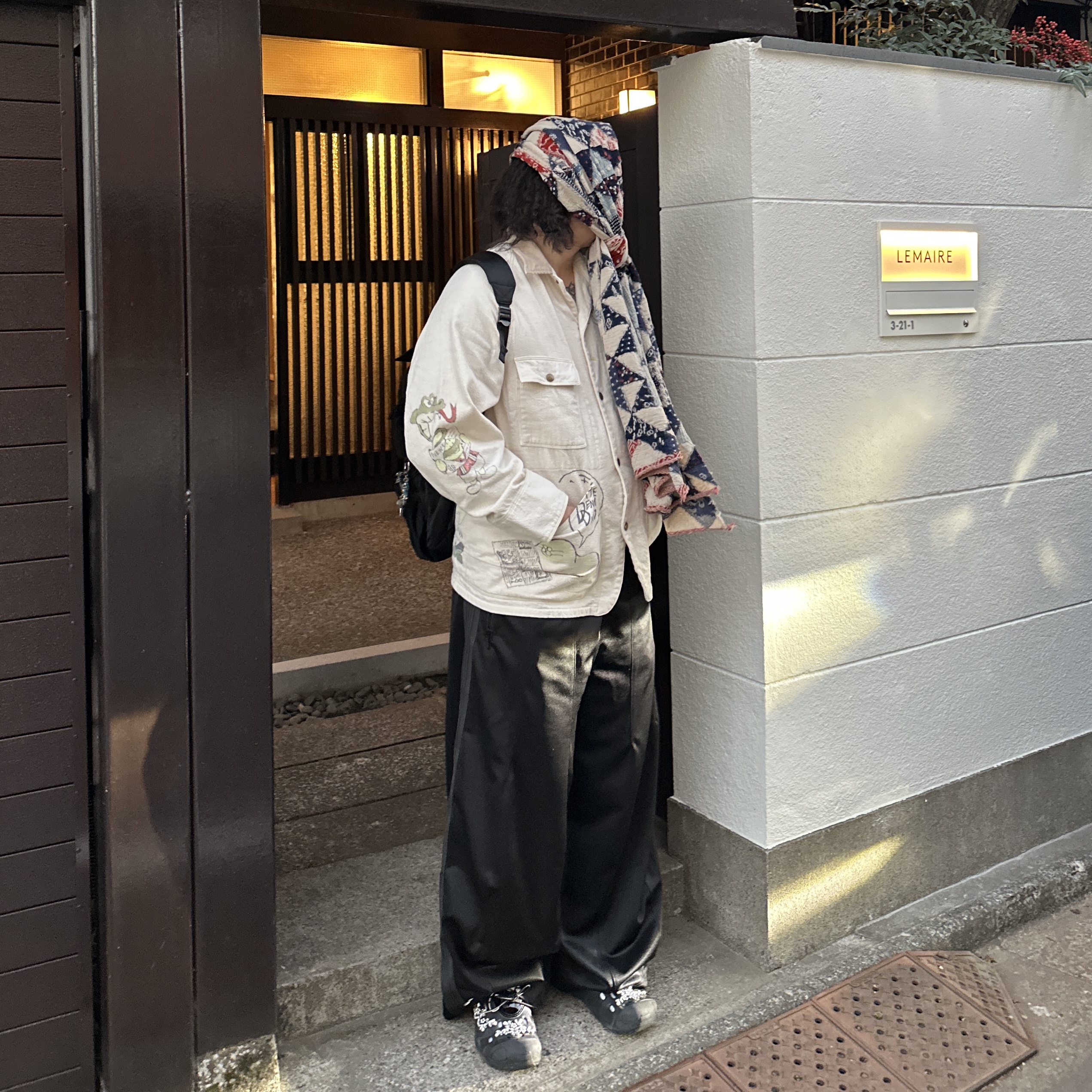 Kapital Thin Canvas Lumbar Pants Kinari, Nike x Bode Astrograbber SP Black and Coconut Milk 착용 스타일 - 4