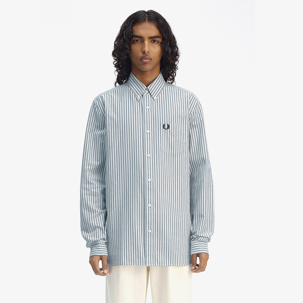 프레드페리 롱 슬리브 스트라이프 옥스포드 셔츠 테니스블루(Fred Perry Long Sleeve Stripe Oxford Shirt Tennis Blue) - 2