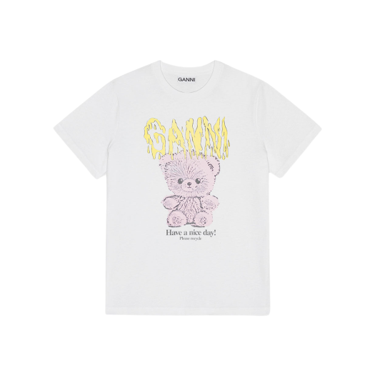 (W) Ganni Basic Cotton Jersey Teddy Relaxed T-Shirt Bright White