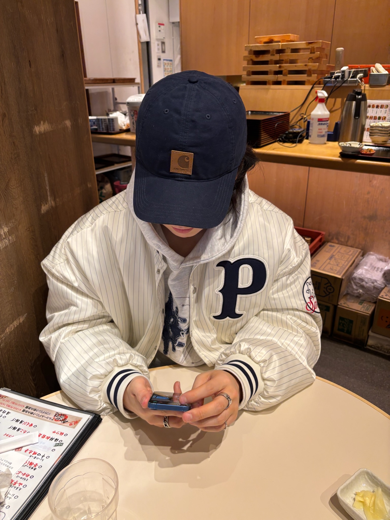 Karactor Velvet Denim Work Pants Dark Navy, Carhartt Canvas Cap Navy 착용 스타일 - 2