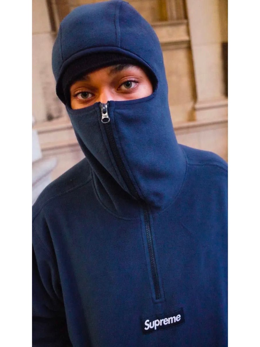Supreme Polartec Facemask Half Zip Hooded Sweatshirt Navy - 24FW 착용 스타일