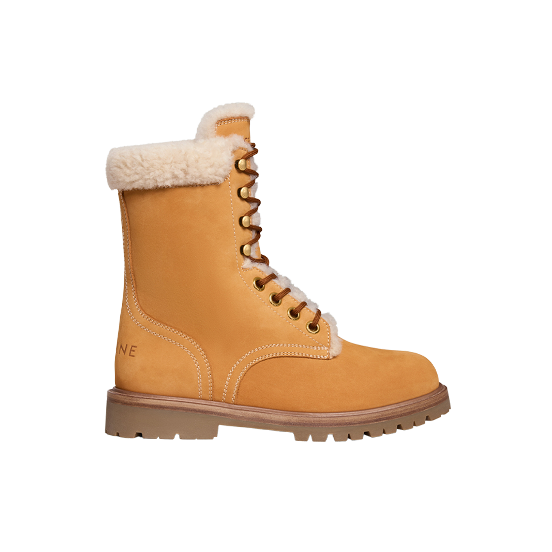 361824362C-18LN Celine Kurt Lace-Up Mid Boot in Nubuck Calfskin and Shearling Light Tan Natural