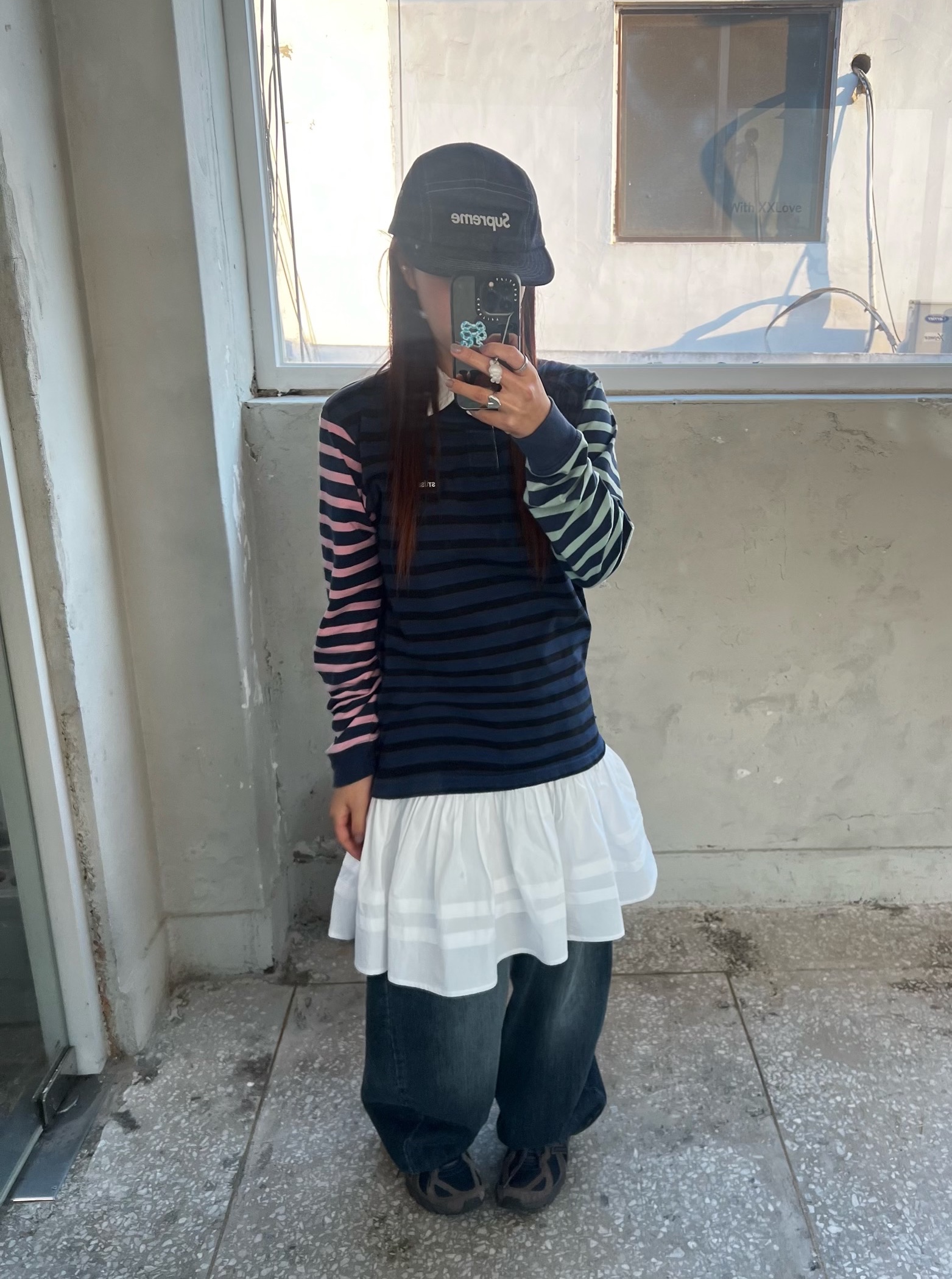 Casetify x Open Yy Blue Ribbon Snake iPhone Magsafe Silver Mirror Black Bumper Case, Supreme Wool Camp Cap Denim - 24FW 착용 스타일