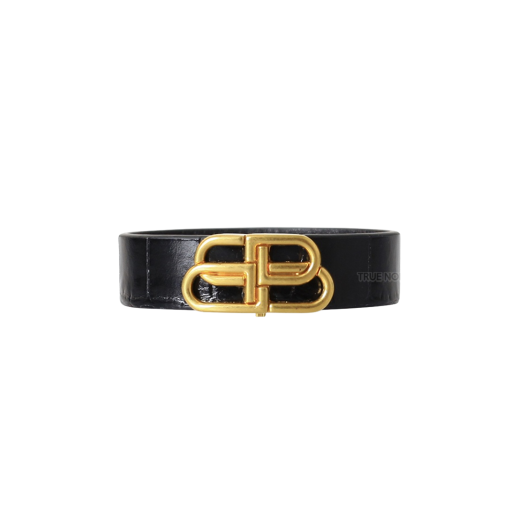 Balenciaga BB Logo Teen Leather Bracelet Black