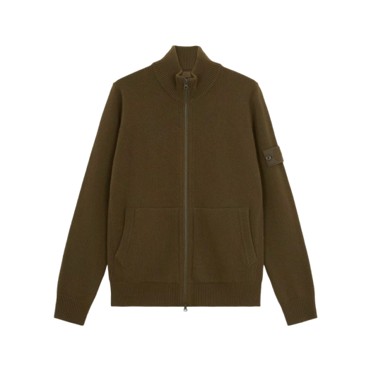 Stone Island 572FA Geelong RWS Wool Stone Island Ghost Loose-Fit Cardigan with Pockets and Zipper Military Green - 24FW