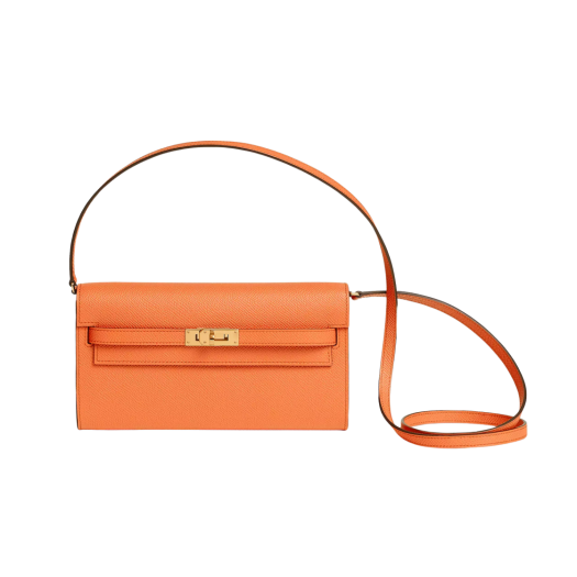 Hermes Kelly Classique To Go Wallet Epsom & Gold Orange
