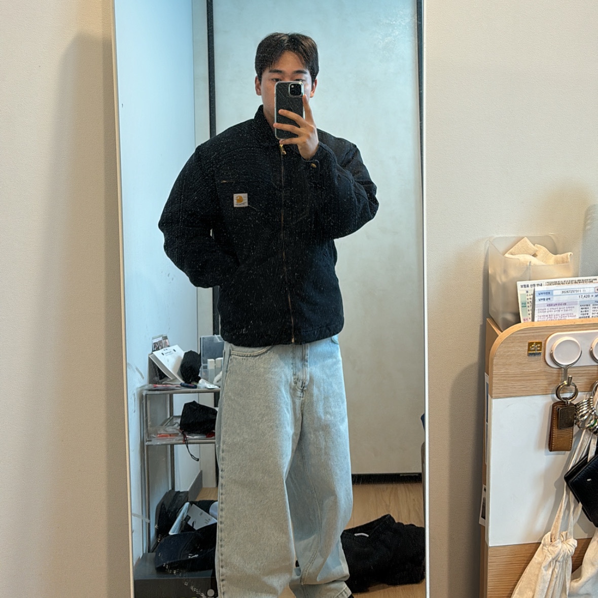 Carhartt WIP Organic Cotton Dearborn Canvas OG Detroit Jacket Black Aged Canvas - Winter 착용 스타일