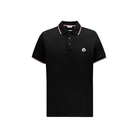Moncler Trim Cotton Piquet Polo Shirt Black - 25SS