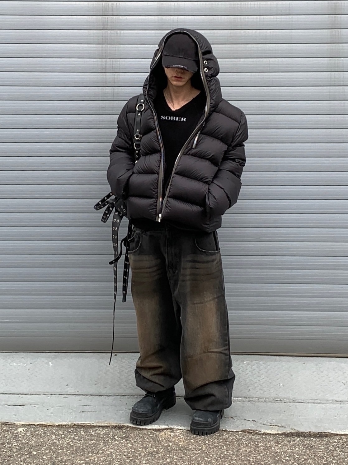 Civision by CSC Distressed Plain Cap, Civision by CSC Double Faced Pants Washed Black 착용 스타일 - 4