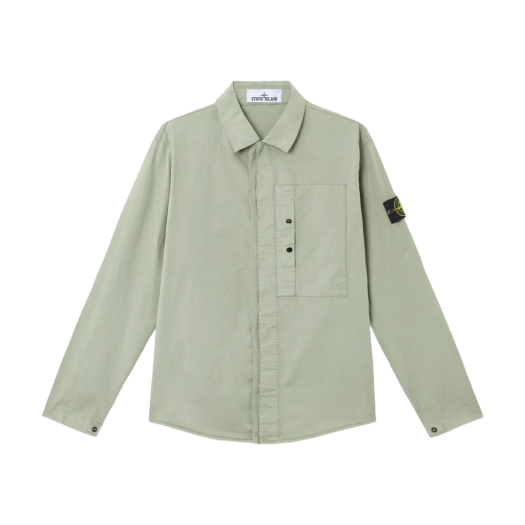 Stone Island 1200033 Supima Cotton Twill Stretch-TC Overshirt with Hidden Snap Fastening Sage Green - 25SS