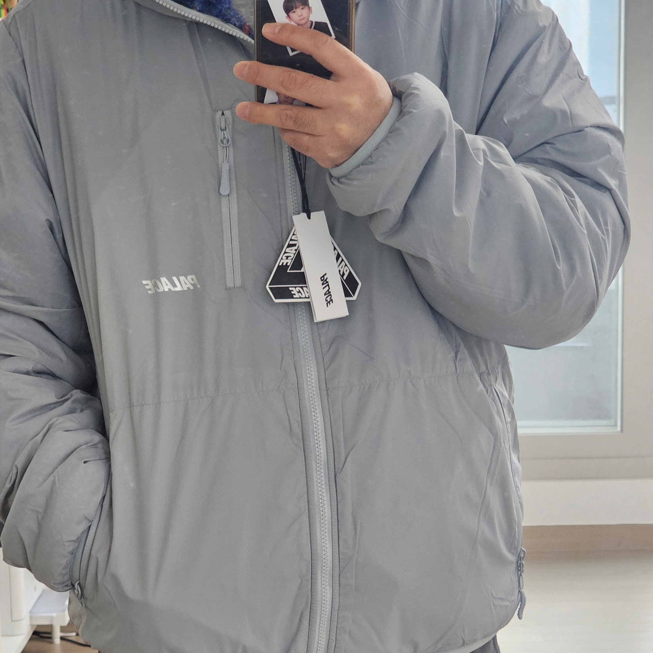 Palace Reversible Check Fleece Jacket Blue - 23FW 착용 스타일 - 2