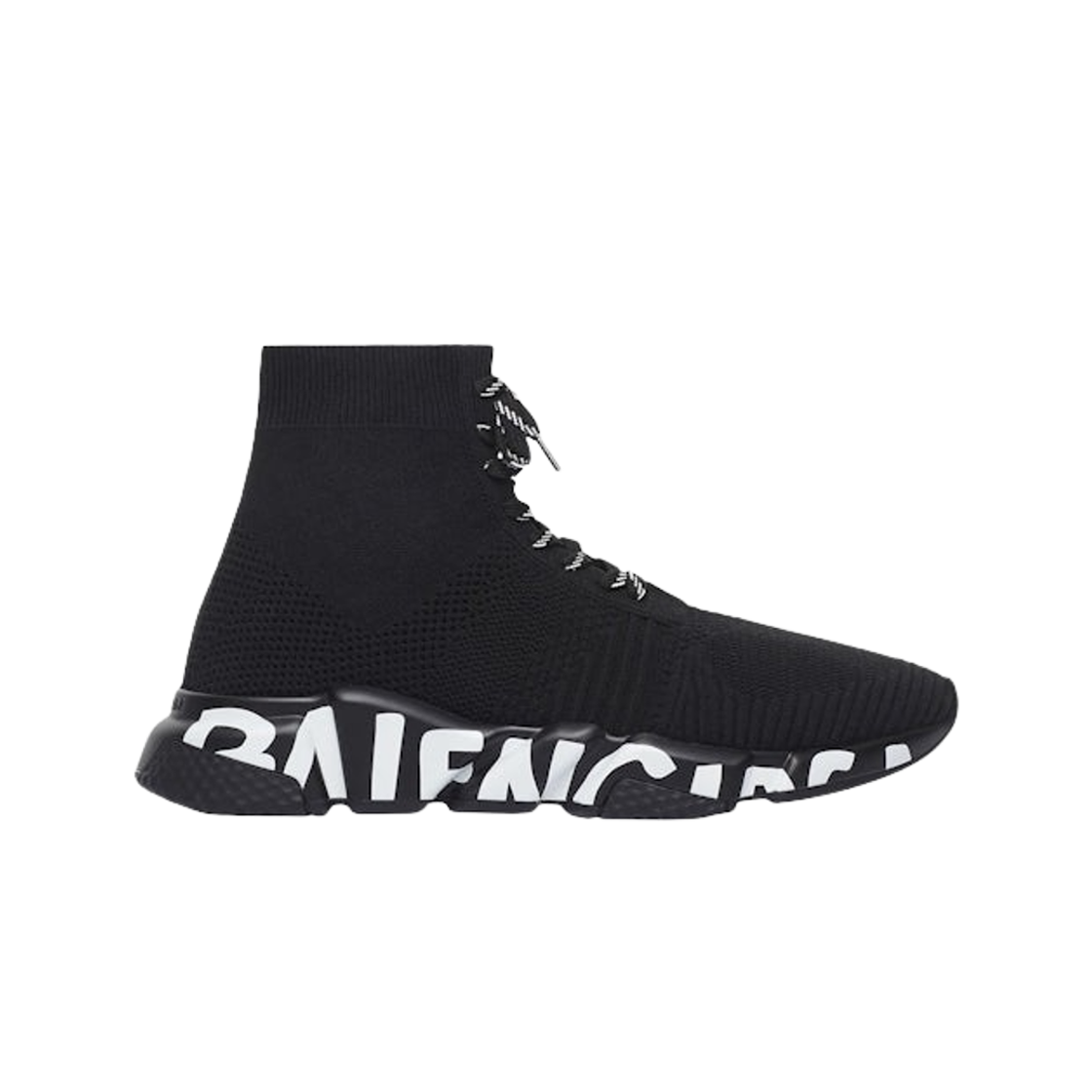 617251W2DB71006 Balenciaga Speed Lace Up Graffiti Recycled Knit Sneakers Black White