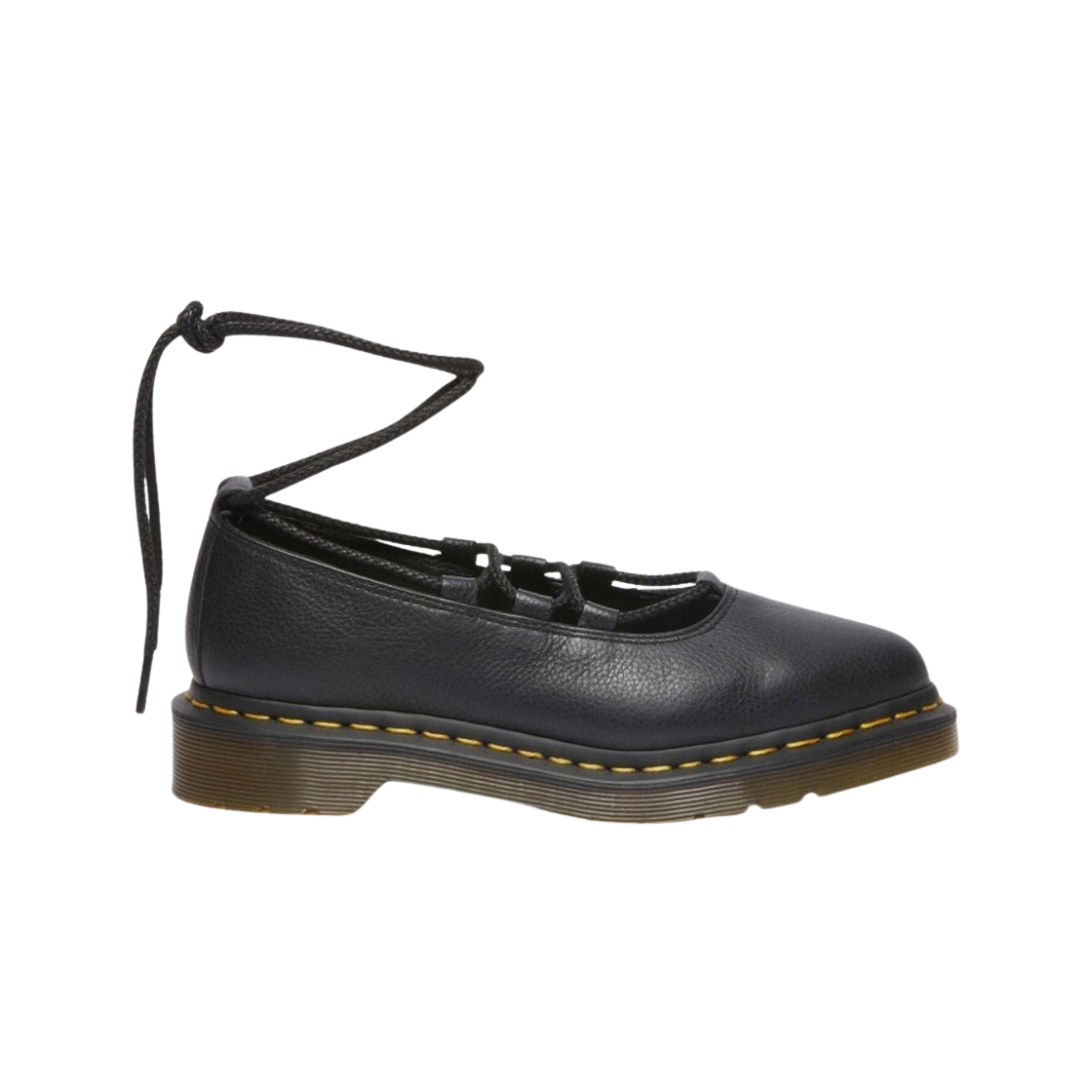 (W) 닥터마틴 엘피 2 레이스업 버지니아 레더 발레 플랫 블랙((W) Dr. Martens Elphie 2 Laceup Virginia Leather Ballet Flats Black)