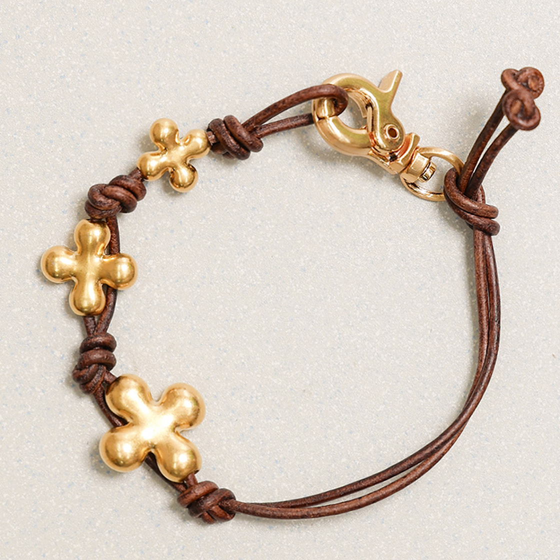토우토우아카이브 포르투나 심볼 레더 팔찌 골드 브라운(TOWTOW.ARCHIVE  Fortuna Symbol Leather Bracelet Gold Brown) - 2