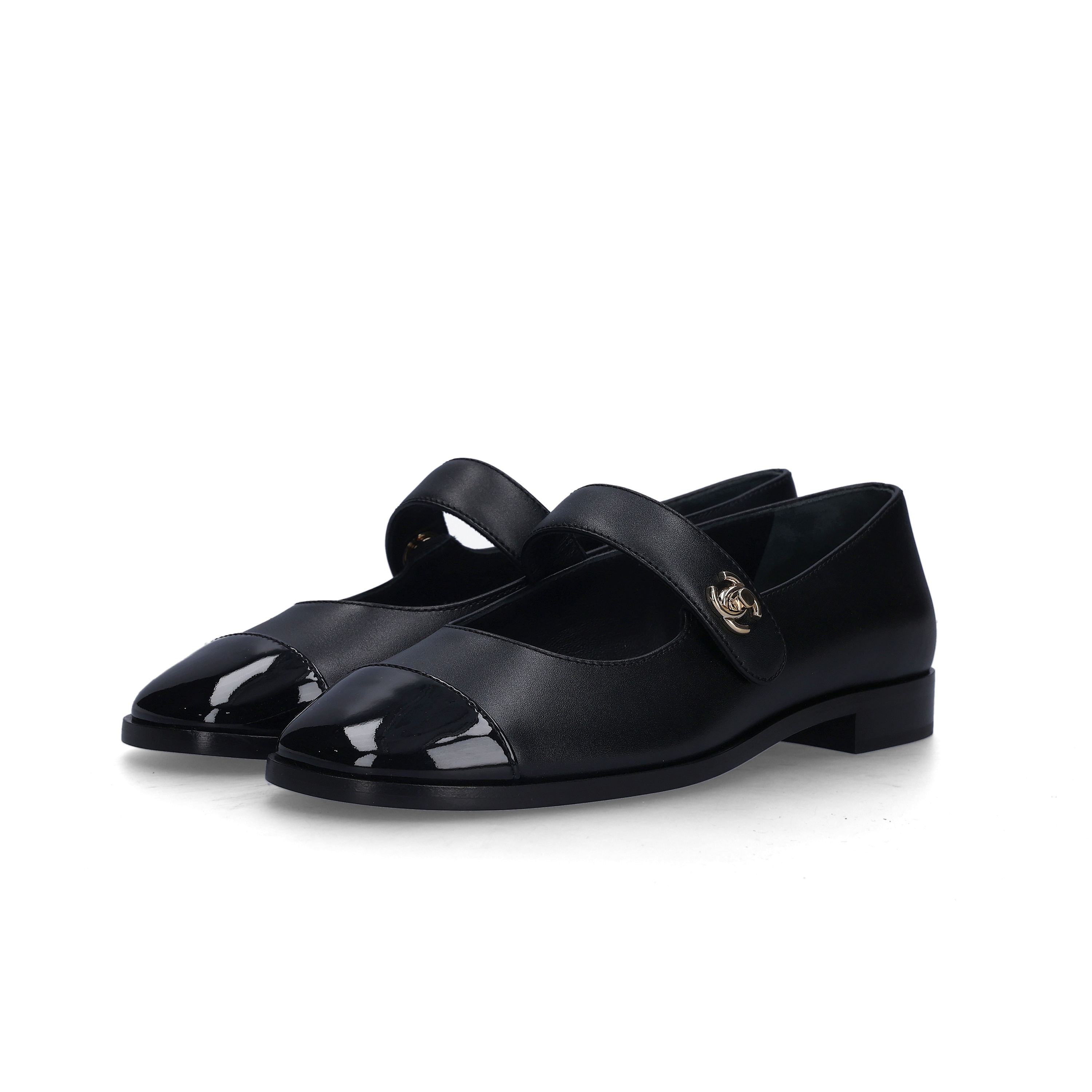 (W) Chanel Mary Jane Calfskin Patent Calfskin & Black