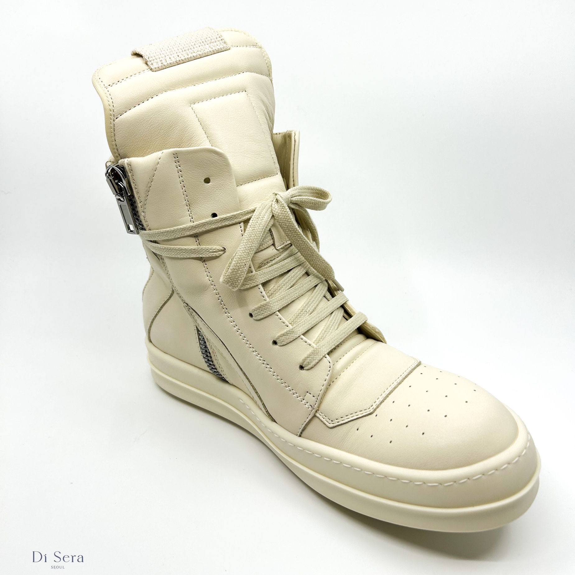 (W) Rick Owens Geobasket Sneakers Milk 착용 스타일 - 2
