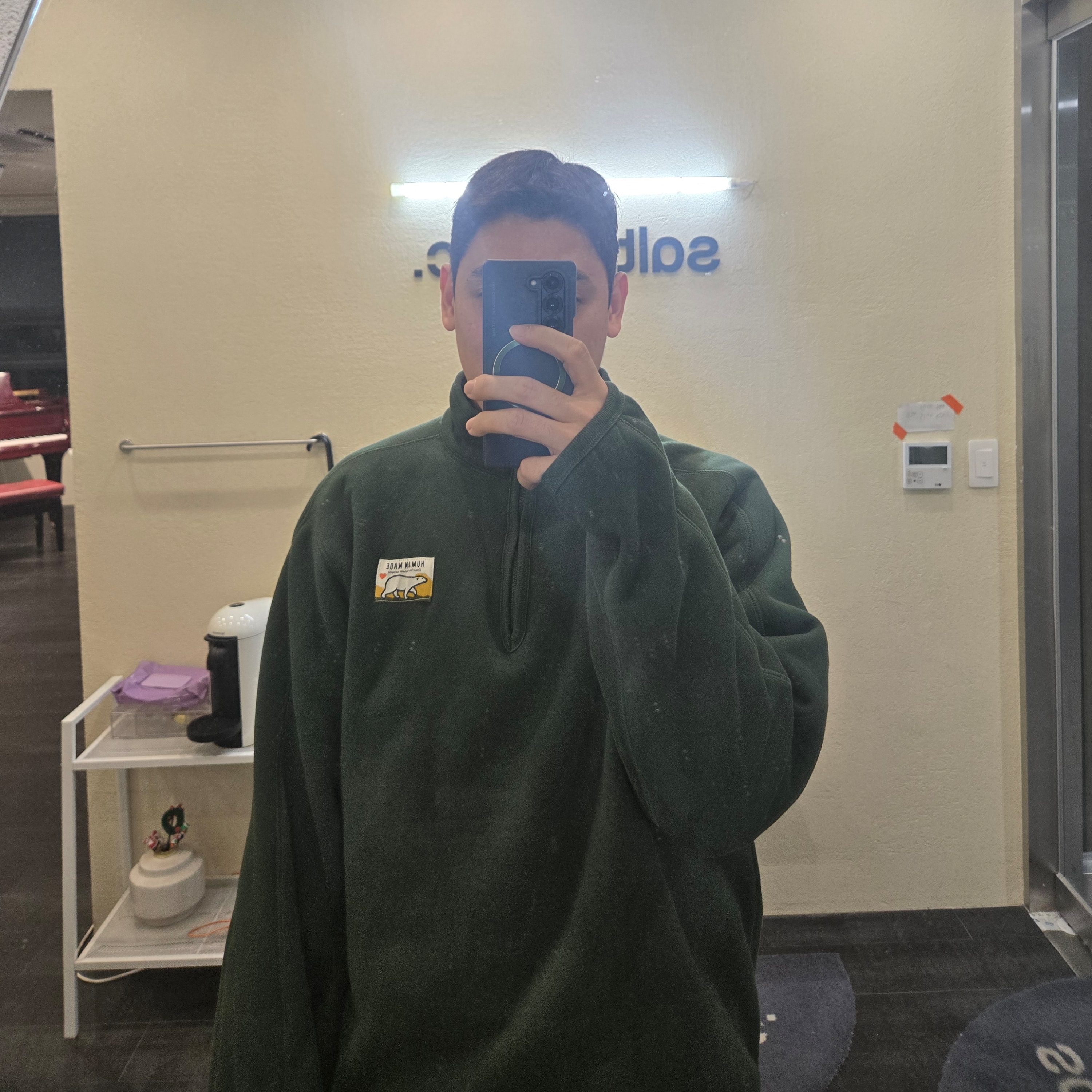 Human Made Fleece Sweat Half Zip Pullover Green 착용 스타일
