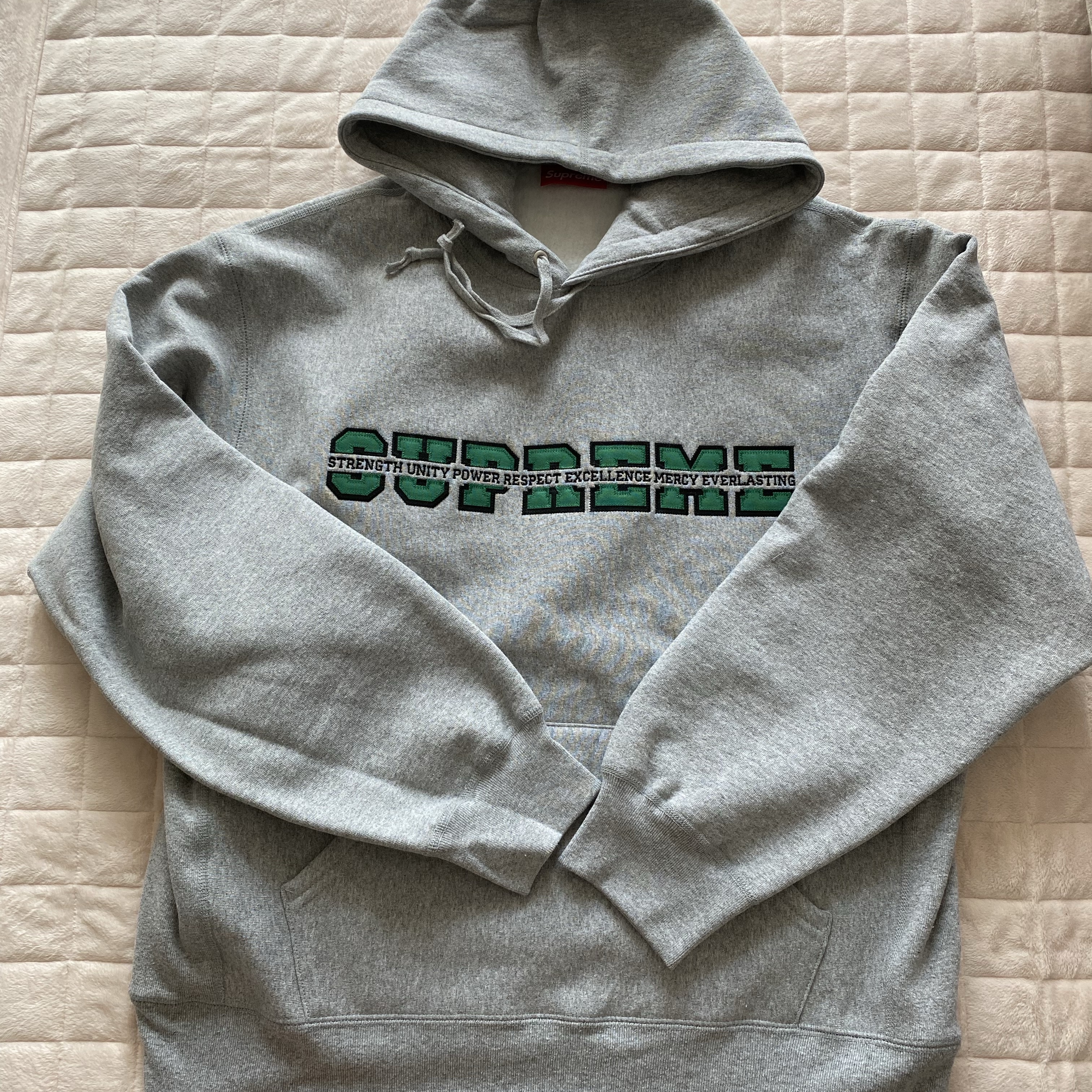 Supreme Collegiate Acronym Hooded Sweatshirt Heather Grey - 24FW 착용 스타일