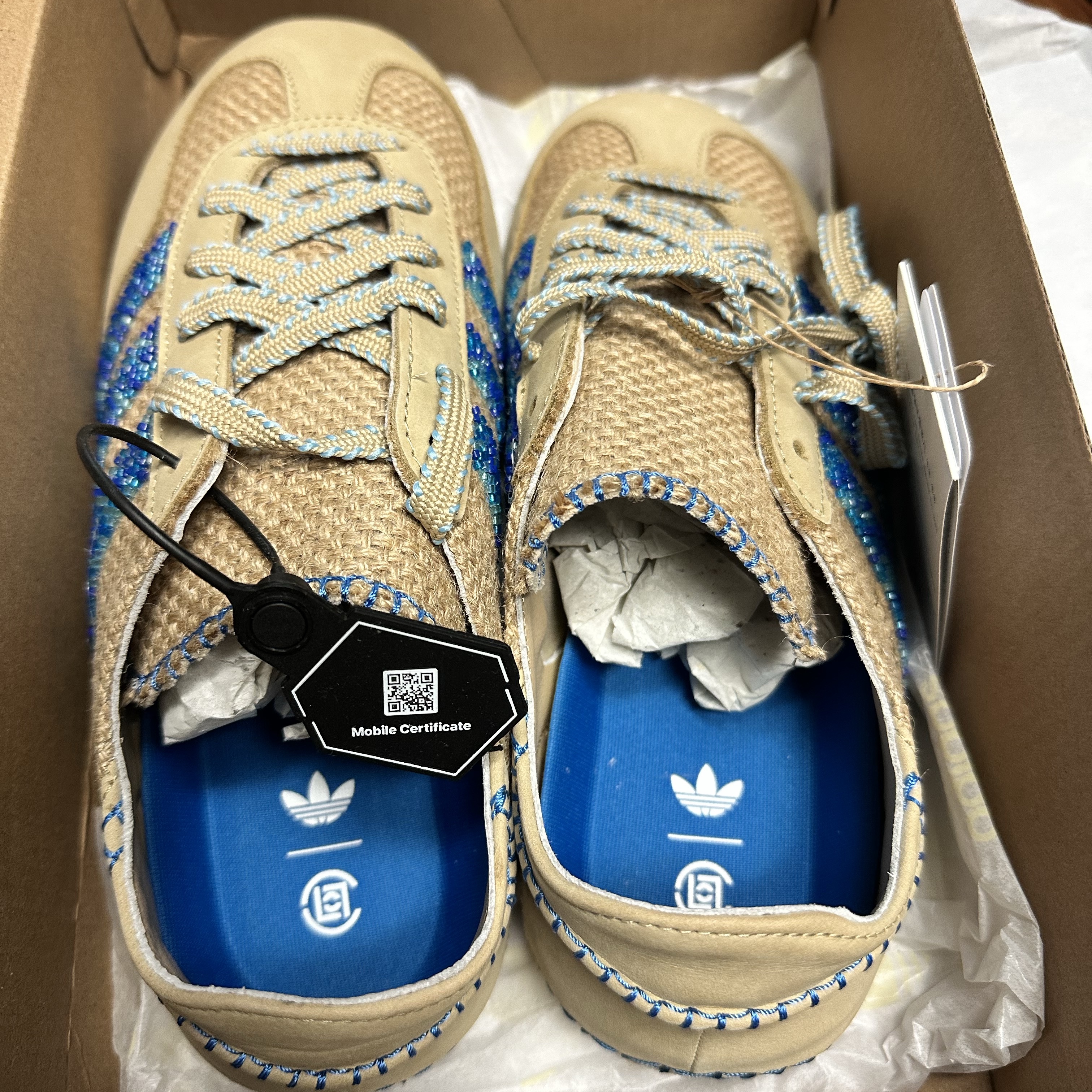 Adidas x Clot Gazelle Linen Khaki Light Blue 착용 스타일