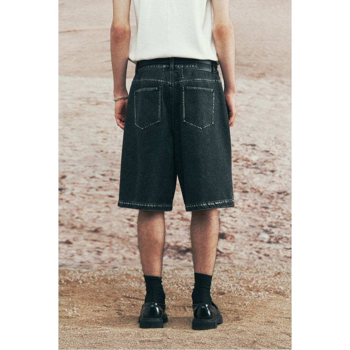 이로 워싱 데님 셋업 반바지 블랙(Iro Washing Denim Setup Shorts Black) - 6
