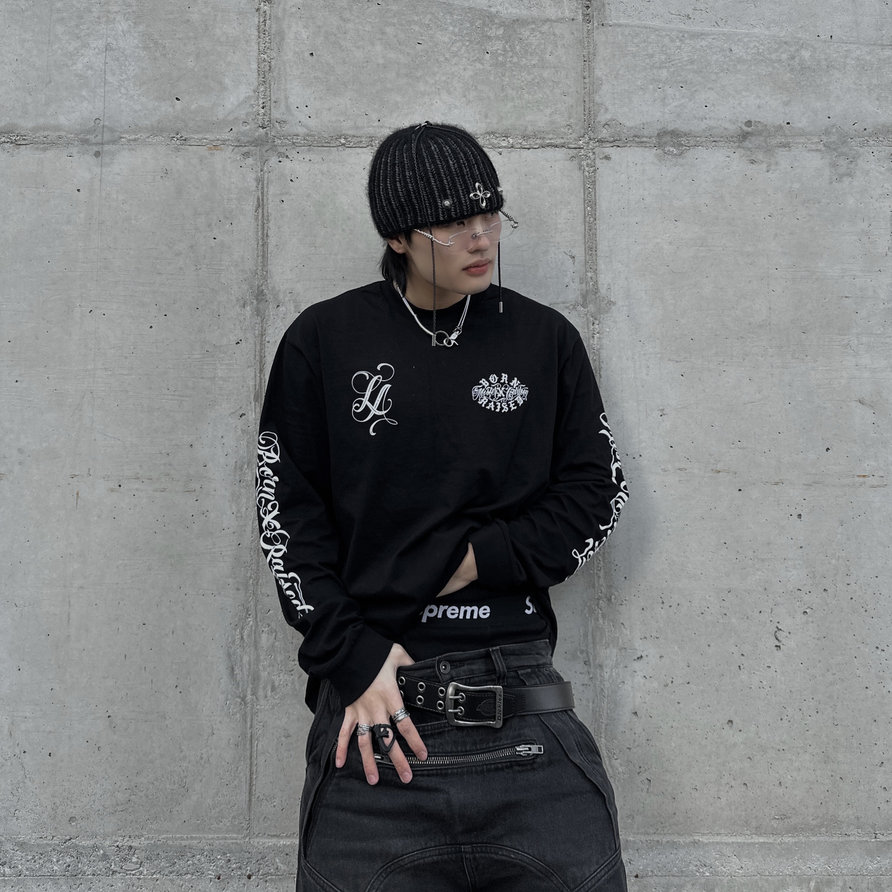 Icyto Shield Jeans Black, Nike x Matthew M Williams Zoom 004 Triple Black 착용 스타일 - 5