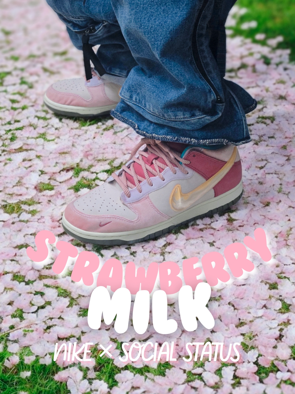 Nike x Social Status Dunk Mid Free Lunch Strawberry Milk, Kapital 12.5 oz. Broken Denim East Repairman Track Pants Indigo 착용 스타일
