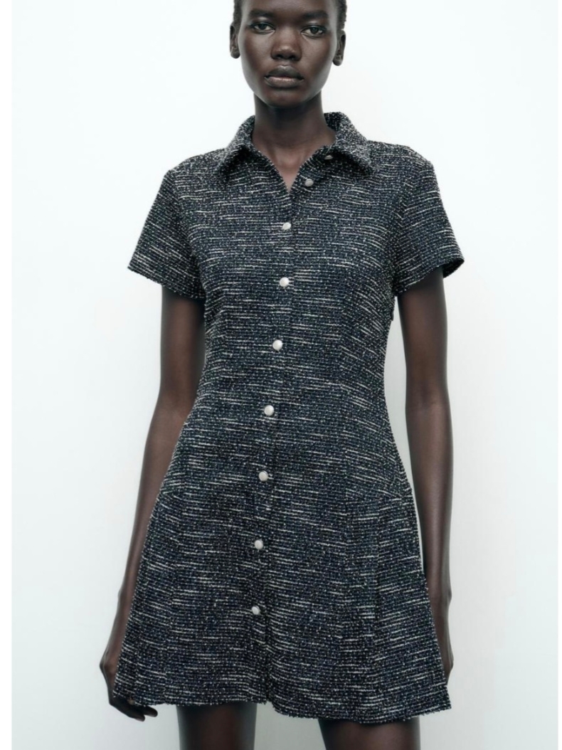 (W) Zara Mini Structured Dress Blue White 착용 스타일