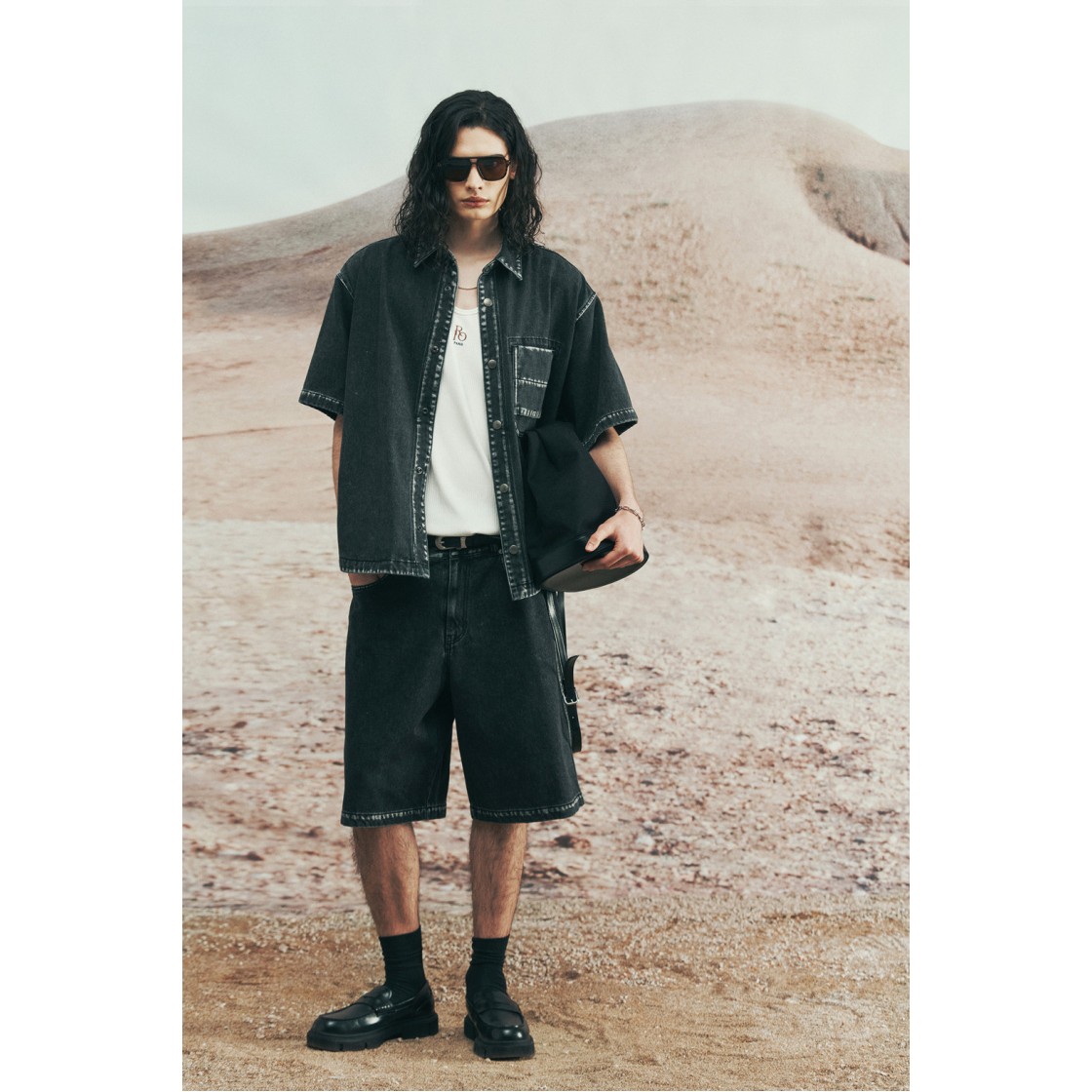 이로 워싱 데님 셋업 반바지 블랙(Iro Washing Denim Setup Shorts Black) - 2