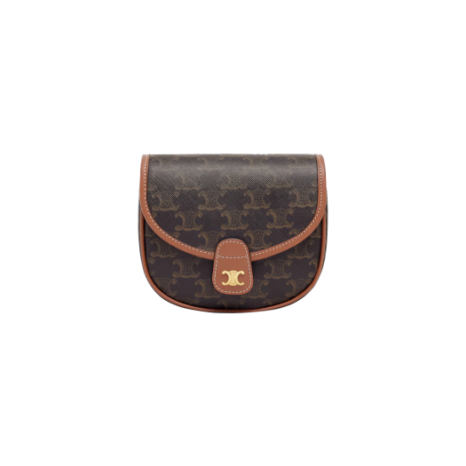 196702BZJ-04LU Celine Mini Besace in Triomphe Canvas and Calfskin Tan