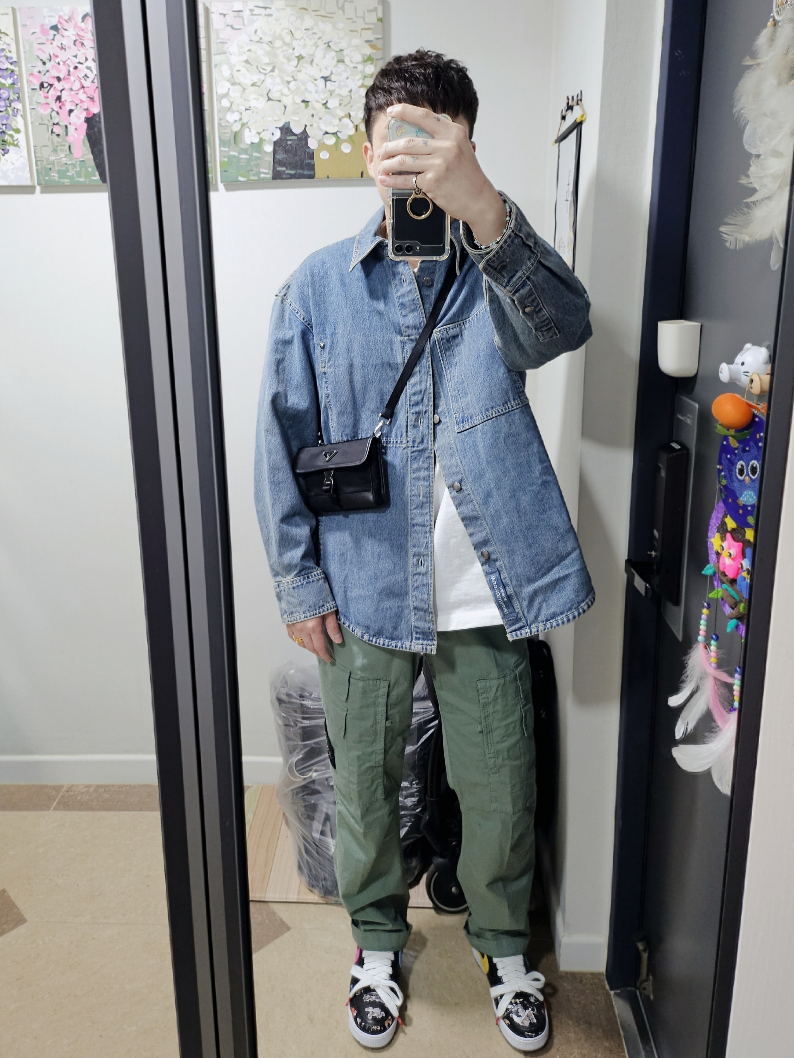 Wooyoungmi Denim Back Logo Shirt Blue - 24FW, Nike x Peaceminusone Air Force 1 Low Para-Noise 3.0 Black and Multicolor 착용 스타일