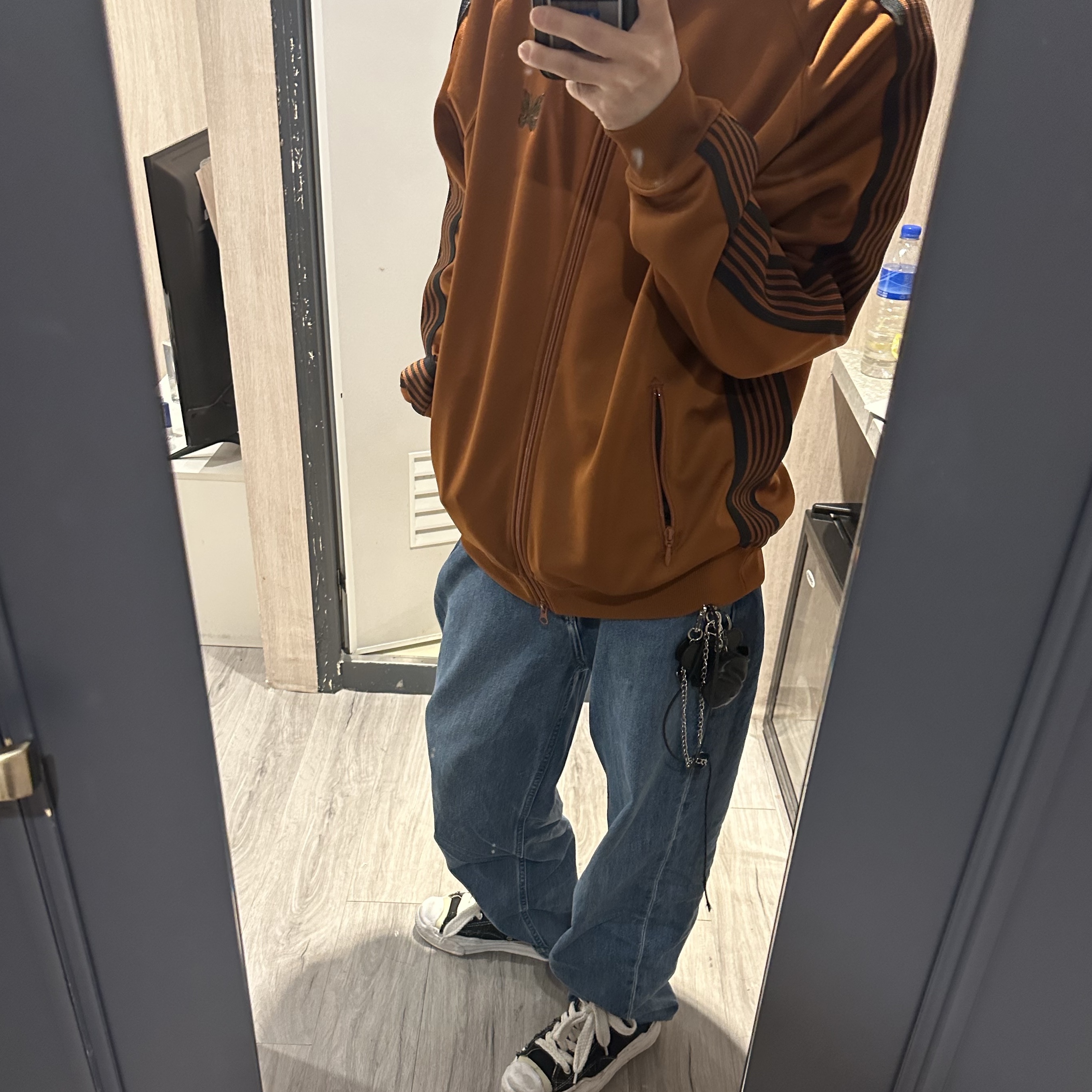 Needles Track Jacket Poly Smooth Rust 착용 스타일