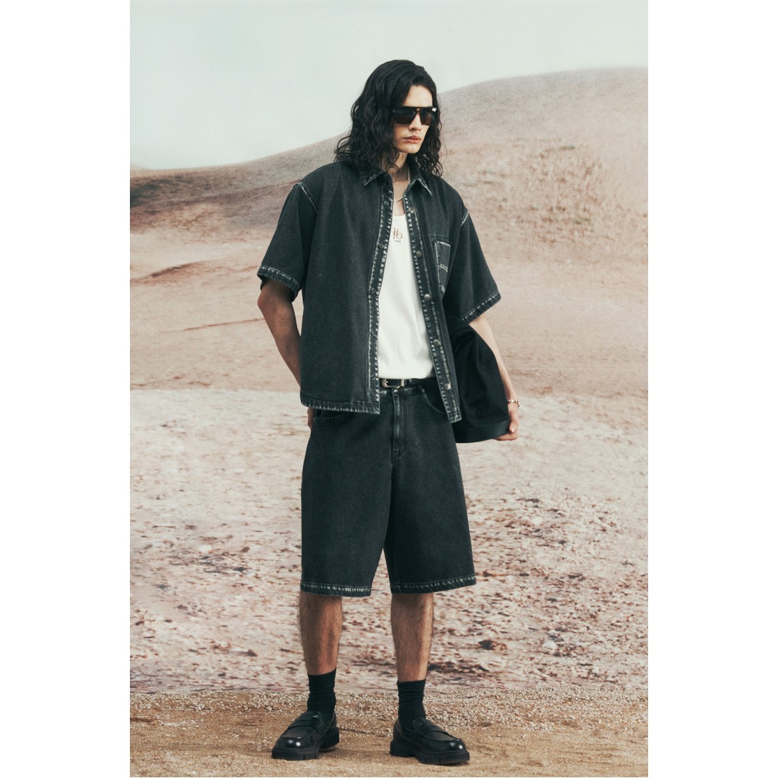 이로 워싱 데님 셋업 반바지 블랙(Iro Washing Denim Setup Shorts Black) - 3