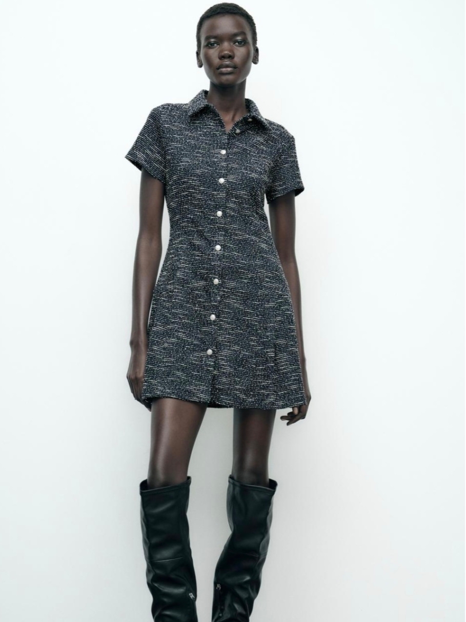 (W) Zara Mini Structured Dress Blue White 착용 스타일
