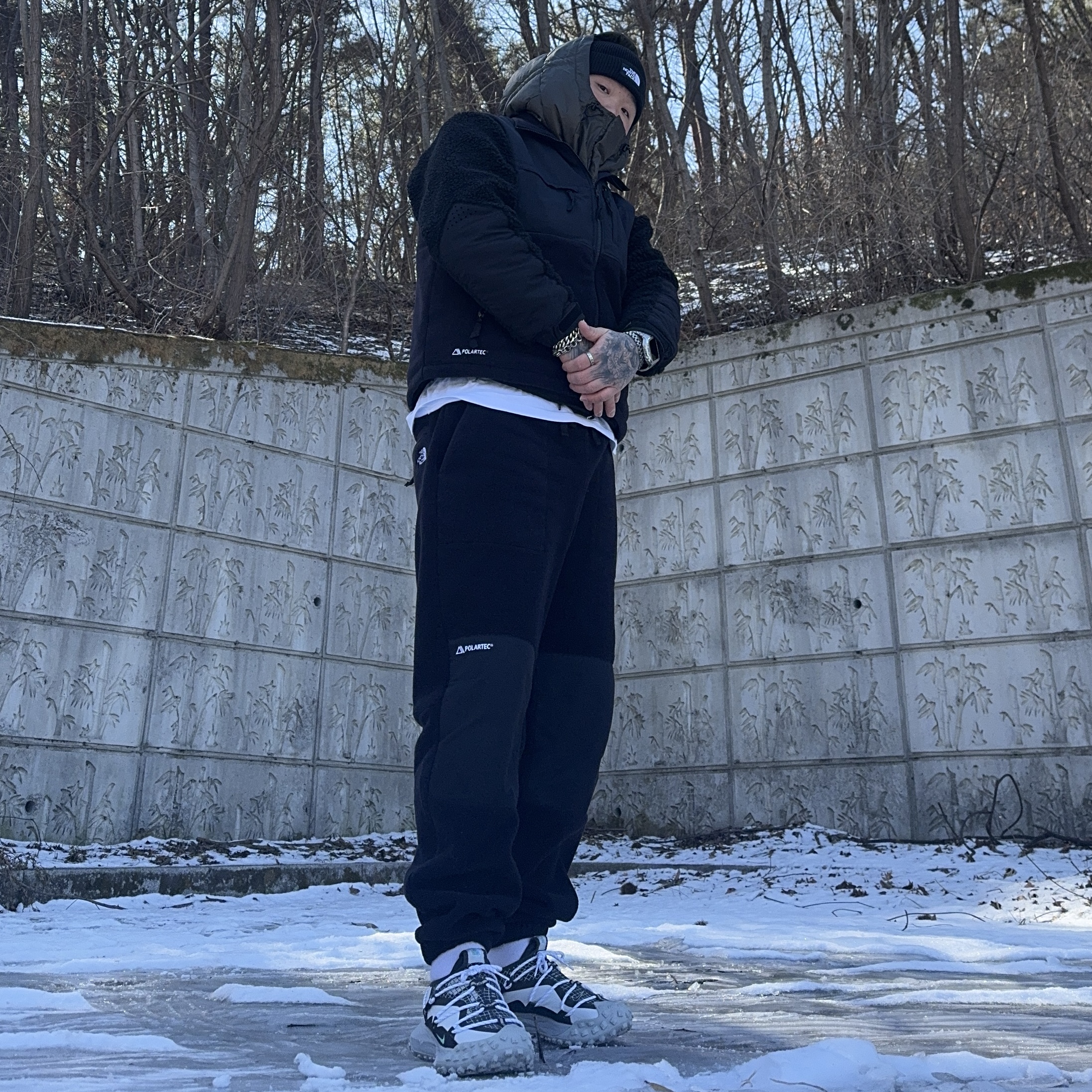 Nike ACG Mountain Fly Low SE White and Black, The North Face Denali Fleece Vest Black 착용 스타일