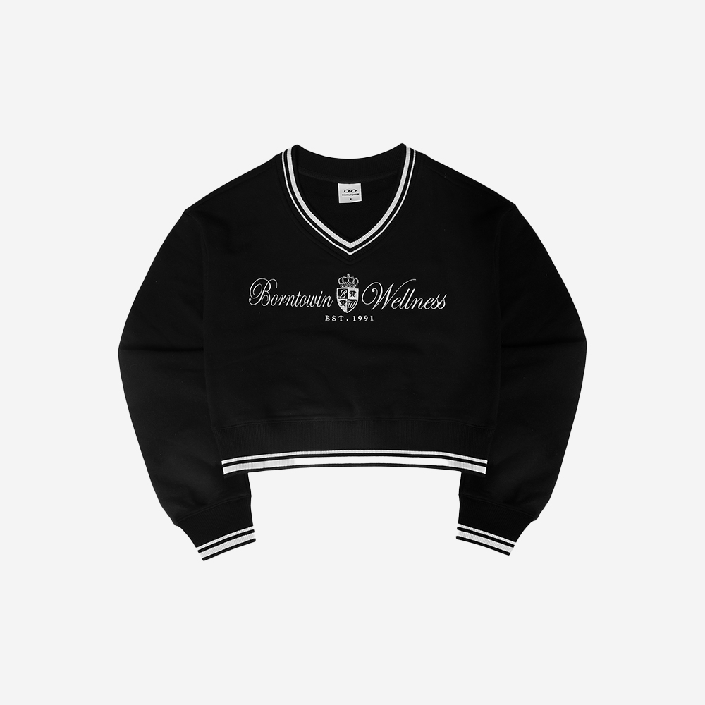 본투윈 우먼스 웰니스 브이넥 크롭 스웻셔츠 블랙(BORN TO WIN W Wellness V-Neck Crop Sweatshirts Black) - 2