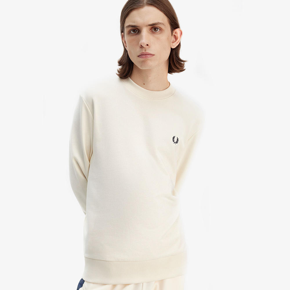 프레드페리 크루넥 스웻셔츠 에크루/테니스블루(Fred Perry Crew Neck Sweatshirt Ecru/Tennis Blue) - 4