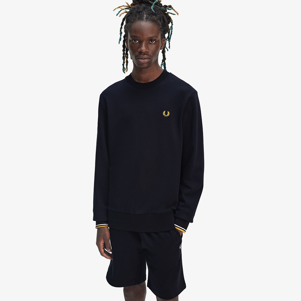 프레드페리 크루넥 스웻셔츠 네이비/에크루/허니콤(Fred Perry Crew Neck Sweatshirt Navy/Ecru/Honeycomb) - 4