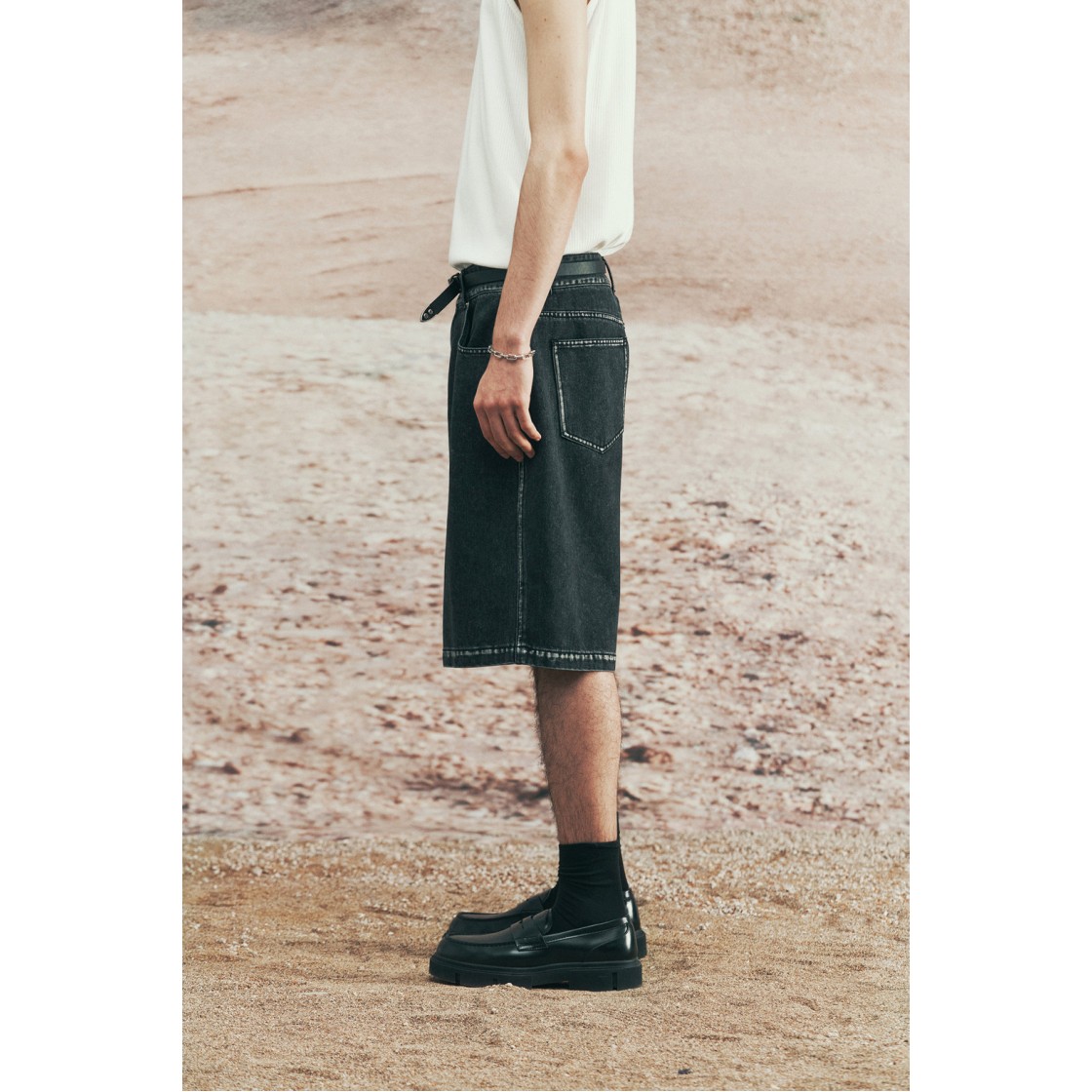 이로 워싱 데님 셋업 반바지 블랙(Iro Washing Denim Setup Shorts Black) - 5