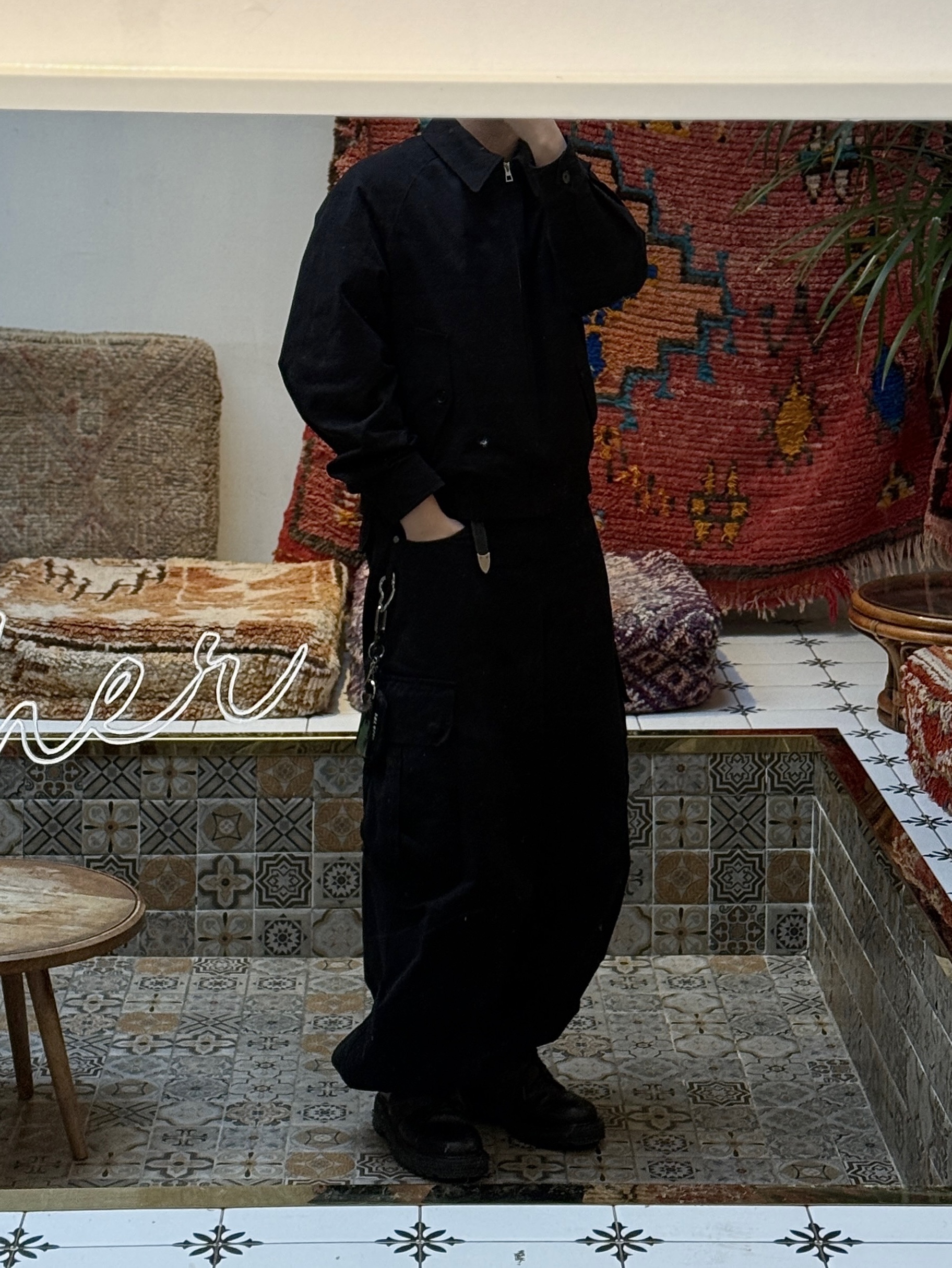 TNGT Semi Over-fit Washed Cotton Blouson Black, Human Made Military Card Case Black 착용 스타일 - 6