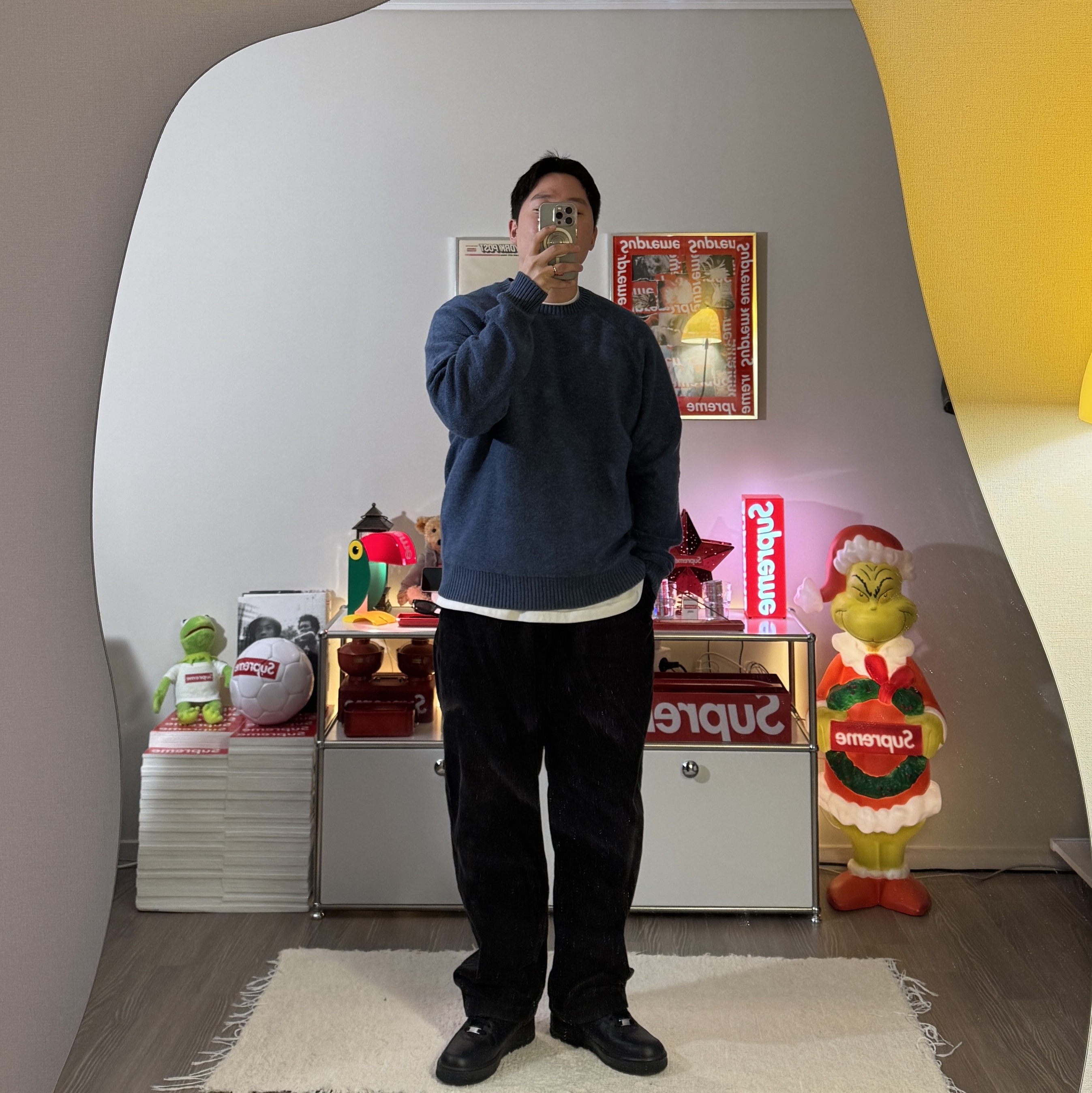 Supreme Terry Small Box Sweater Blue - 24FW 착용 스타일 - 2