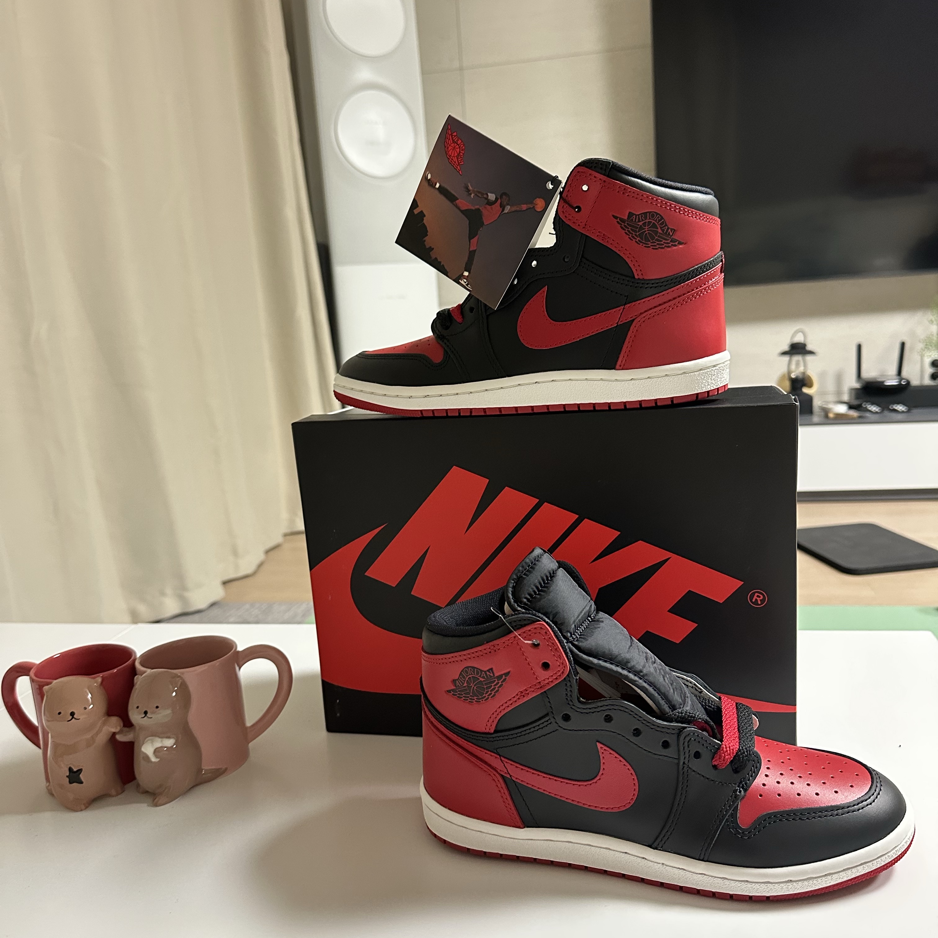 Jordan 1 High 85 Bred, Starbucks Lovely Otter Mug Cup Set (2 Pack) 착용 스타일