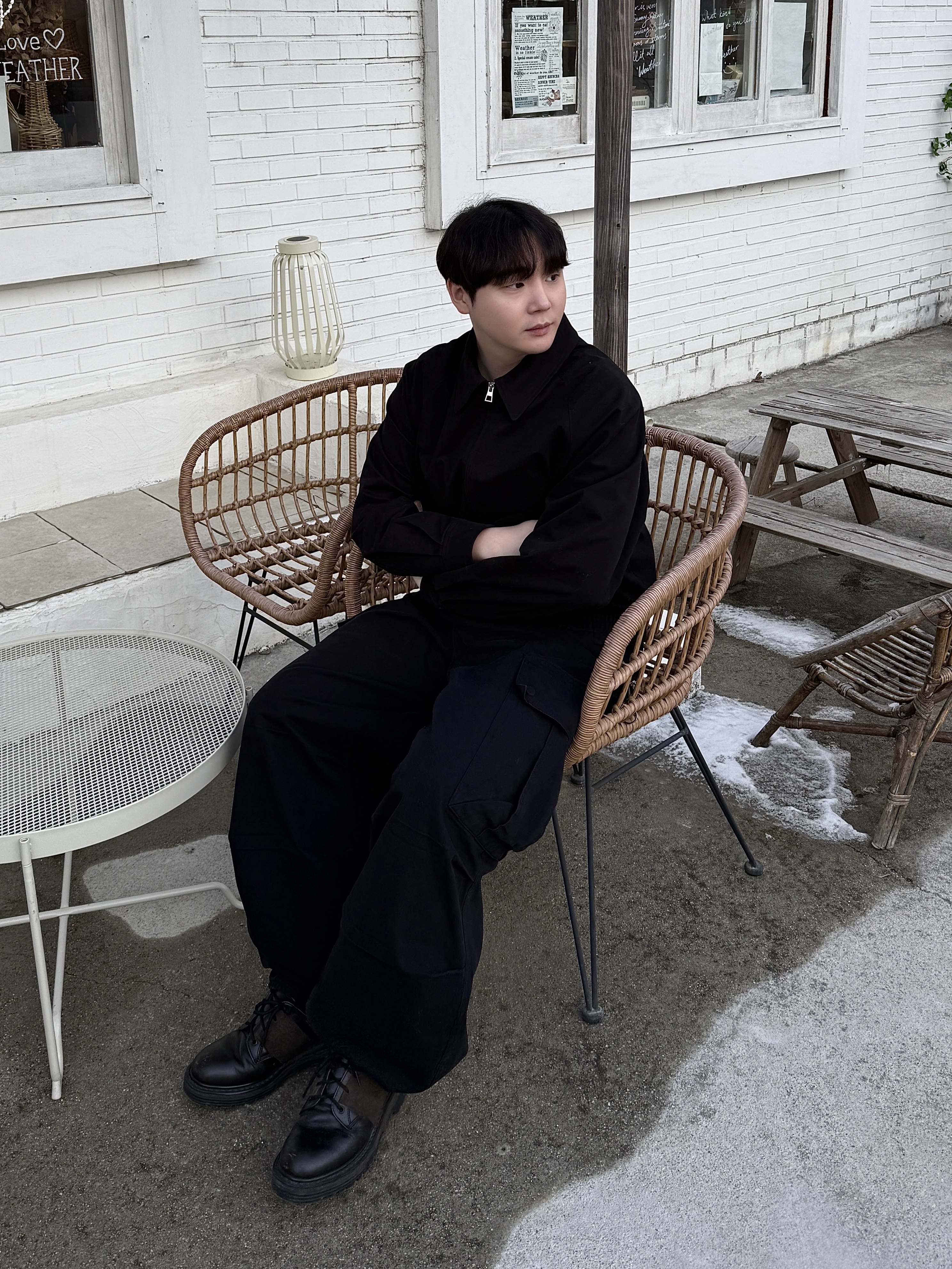 TNGT Semi Over-fit Washed Cotton Blouson Black, Human Made Military Card Case Black 착용 스타일 - 1