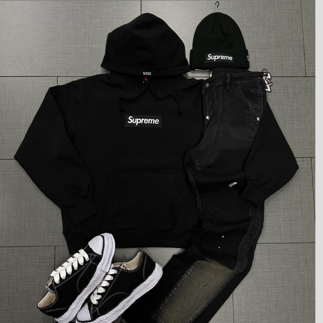 Supreme Box Logo Hooded Sweatshirt Black - 24FW 착용 스타일 - 2