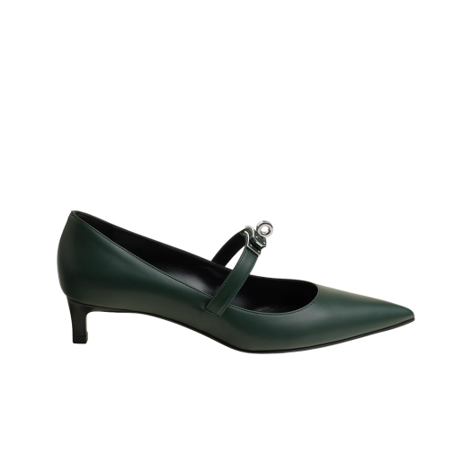 (W) Hermes Kiara 40 Pump Calfskin & Palladium Vert Bouteille